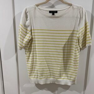 Banana Republic Cream Top with Yellow Stripes — Short Sleeve Knit